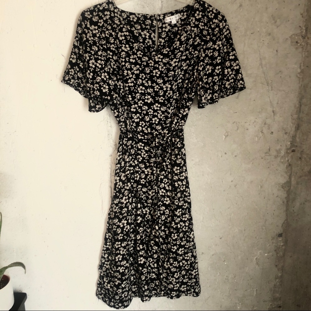 Black & White Floral Sundress with Waist Tie